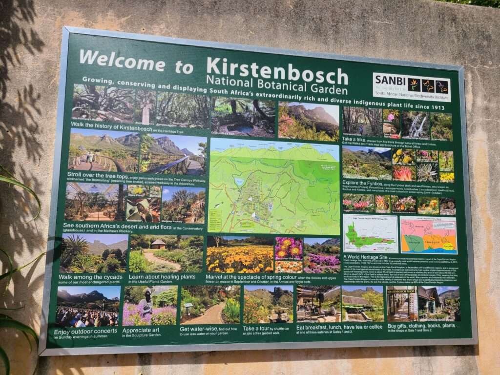 Board showing flora and regions of Kirstenbosch Gardens, Cape Town