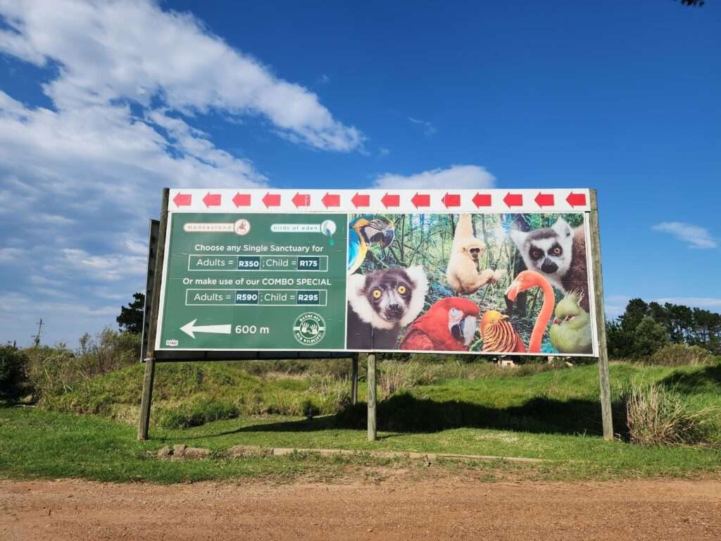 sign board for Monkeyland