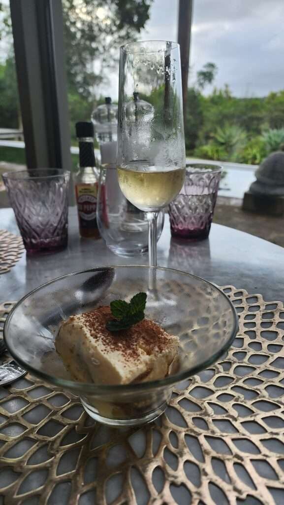 dessert and bubbly at Forest Nature Spa