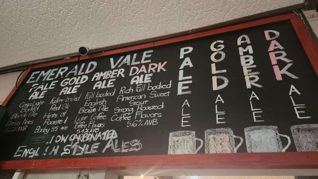 The beer selection at Emerald Vale Brewery