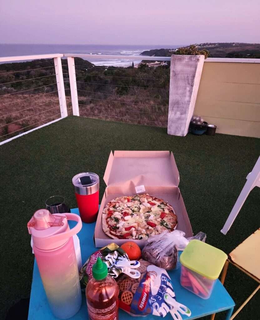 pizza on the roof at Purple Haze Eco Lodge