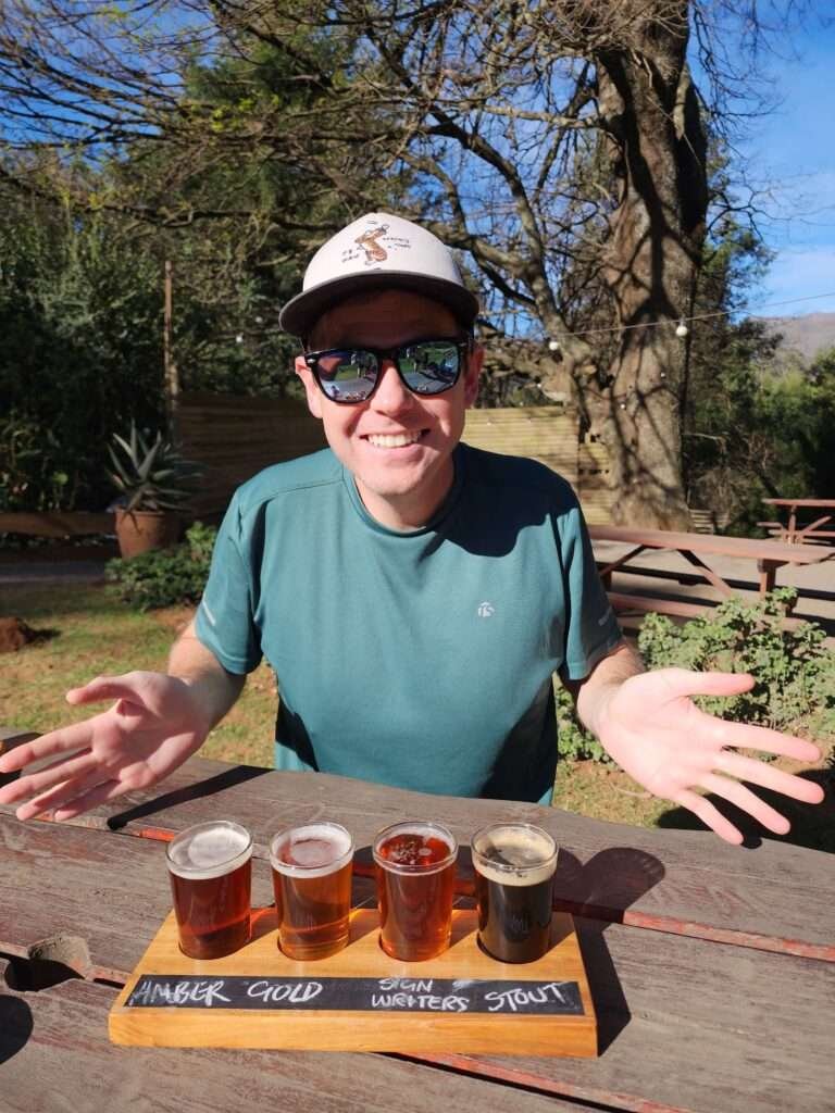 The beer sampling set at the Hogsback Brewing Company